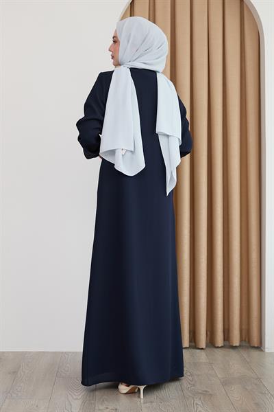 Pul Desenli Düz Koyu Lacivert Ferace