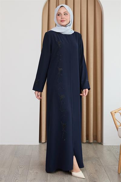 Pul Desenli Düz Koyu Lacivert Ferace