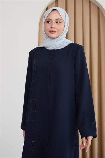Pul Desenli Düz Koyu Lacivert Ferace