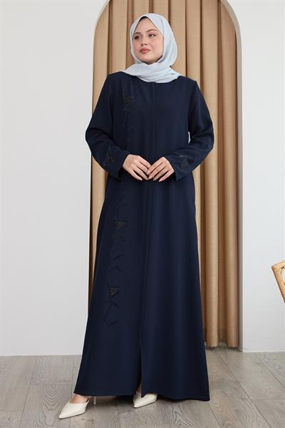 Pul Desenli Düz Koyu Lacivert Ferace