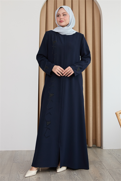 Pul Desenli Düz Lacivert Ferace