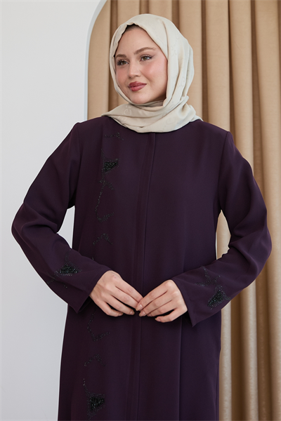 Pul Desenli Düz Mor Ferace