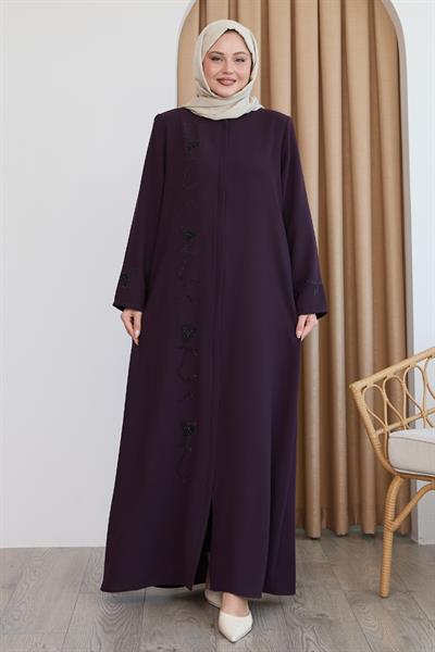 Pul Desenli Düz Mor Ferace