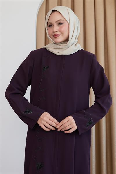 Pul Desenli Düz Mor Ferace