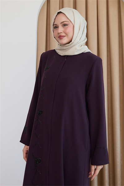 Pul Desenli Düz Mor Ferace