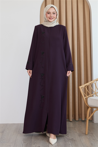 Pul Desenli Düz Mor Ferace