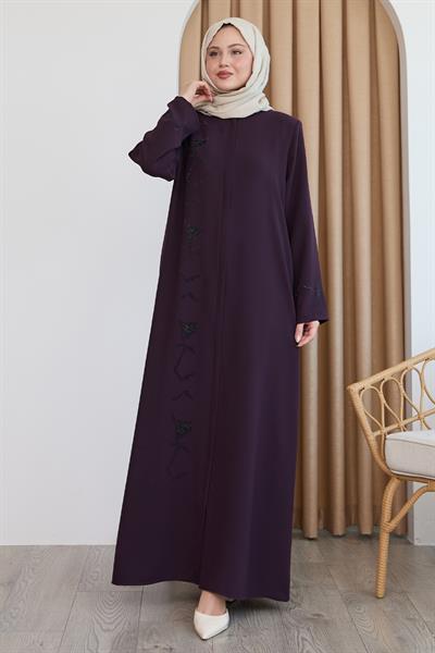 Pul Desenli Düz Mor Ferace