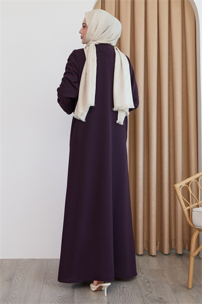 Pul Desenli Düz Mor Ferace