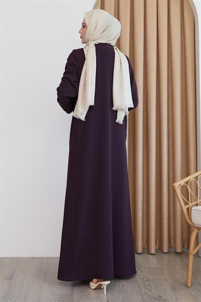 Pul Desenli Düz Mor Ferace