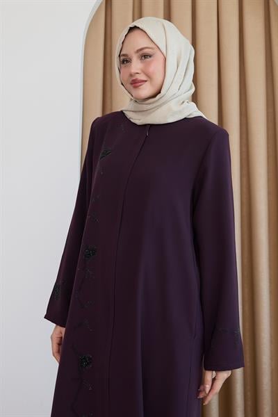 Pul Desenli Düz Mor Ferace