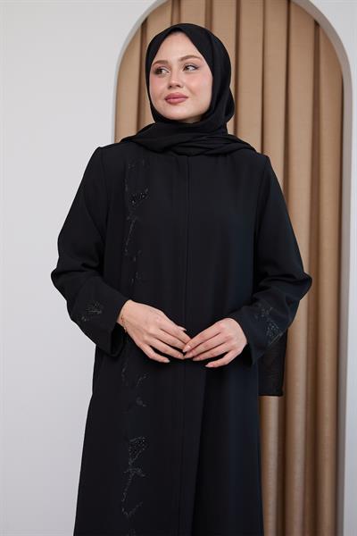 Pul Desenli Düz Siyah Ferace