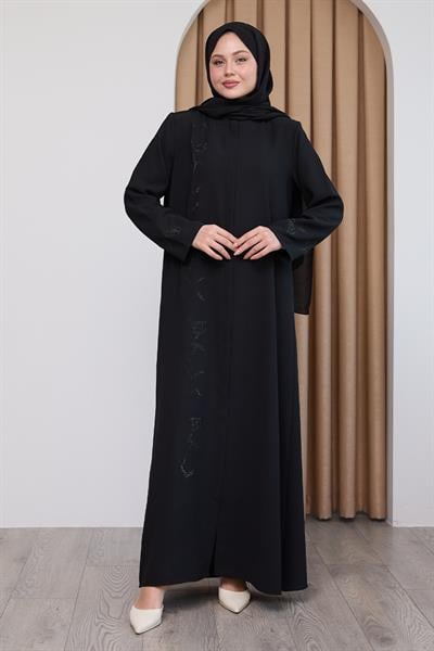 Pul Desenli Düz Siyah Ferace