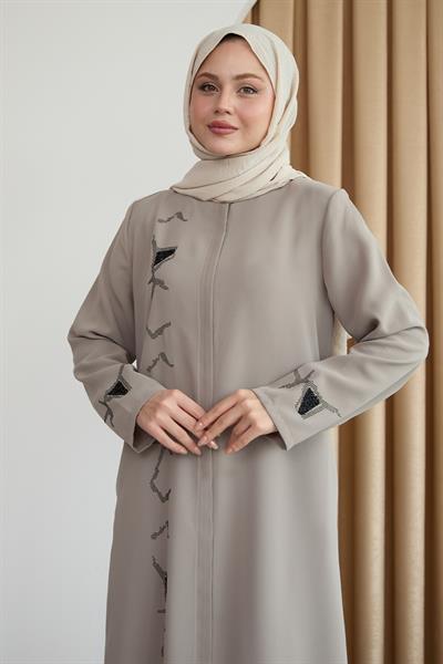 Pul Desenli Düz Taş Ferace