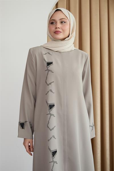 Pul Desenli Düz Taş Ferace