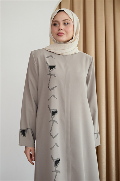 Pul Desenli Düz Taş Ferace