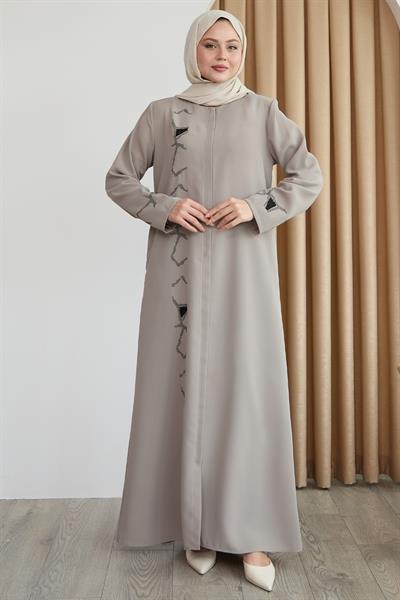 Pul Desenli Düz Taş Ferace