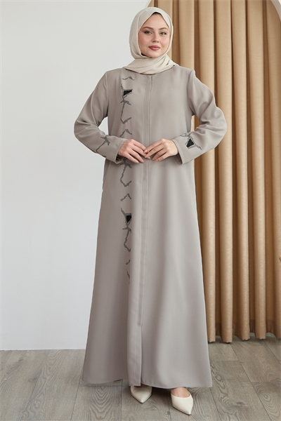 Pul Desenli Düz Taş Ferace