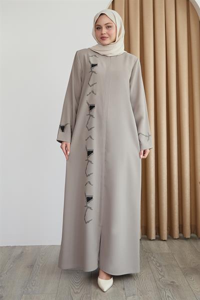 Pul Desenli Düz Taş Ferace