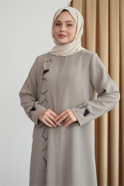 Pul Desenli Düz Taş Ferace