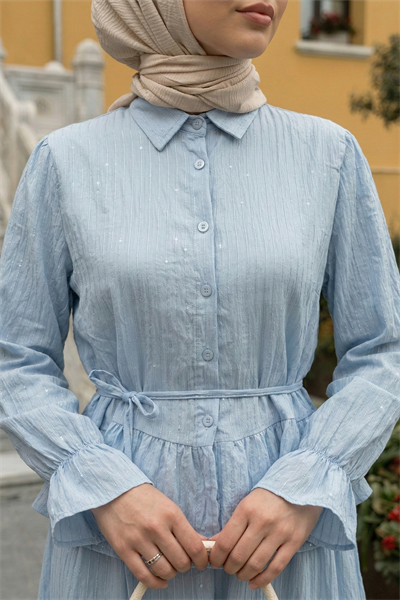 Pullu Gömlekli İkili Açık Mavi Takım