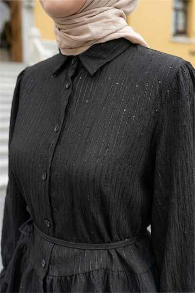 Pullu Gömlekli İkili Siyah Takım