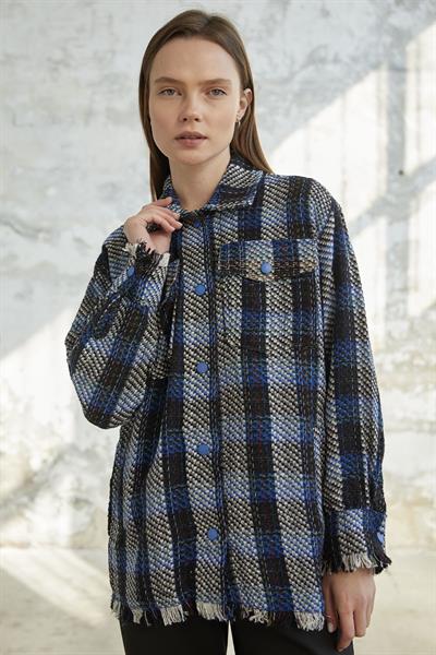 Püskül Detay Çıtçıtlı Mavi Gömlek