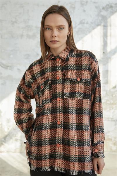 Püskül Detay Çıtçıtlı Turuncu Gömlek