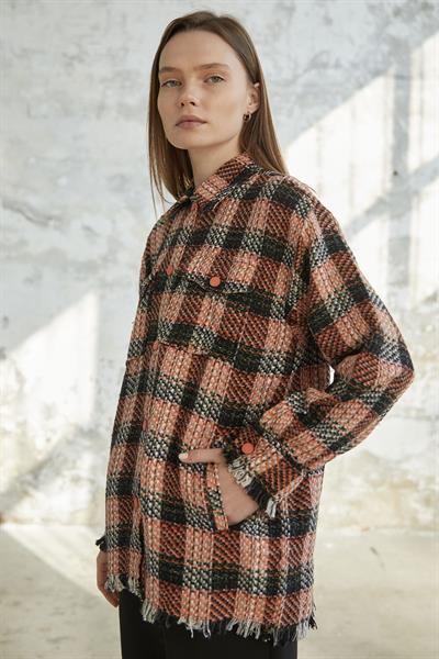 Püskül Detay Çıtçıtlı Turuncu Gömlek