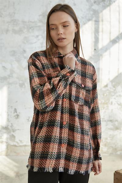 Püskül Detay Çıtçıtlı Turuncu Gömlek