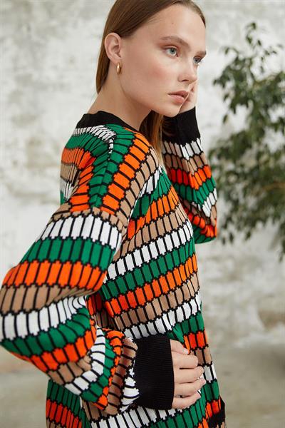 Rana Desenli Triko Hırka - Siyah