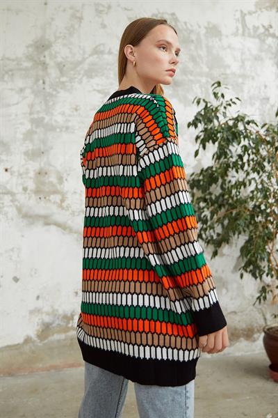 Rana Desenli Triko Hırka - Siyah