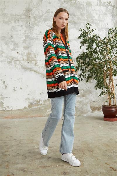 Rana Desenli Triko Hırka - Siyah