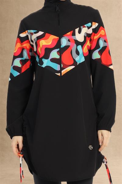 Renkli Bağcık 4 Parça Siyah Tesettür Mayo 6225A