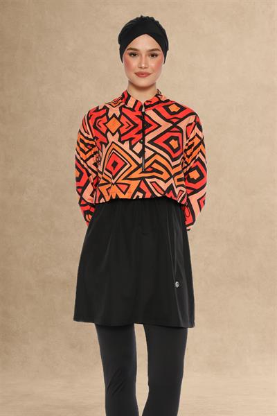 Renkli Bolerolu 4 Parça Siyah Tesettür Mayo 2435L