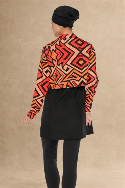 Renkli Bolerolu 4 Parça Siyah Tesettür Mayo 2435L