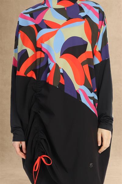 Renkli Düşük Omuz Kol Siyah Tesettür Mayo 6297A