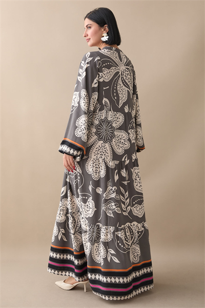 Renkli Karışık Salaş Antrasit Viskon Elbise