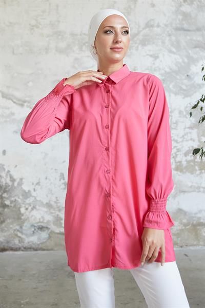 Reya Kolu Büzgü Gömlek - Fuşya