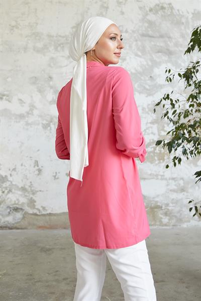 Reya Kolu Büzgü Gömlek - Fuşya