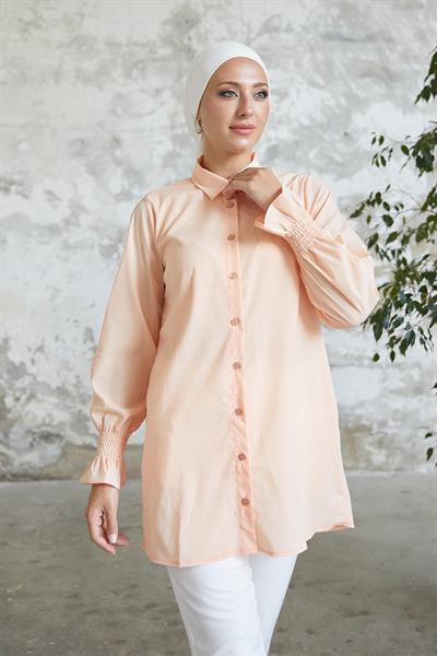 Reya Kolu Büzgü Gömlek - Somon