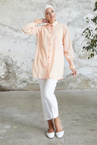 Reya Kolu Büzgü Gömlek - Somon