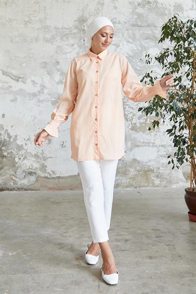 Reya Kolu Büzgü Gömlek - Somon