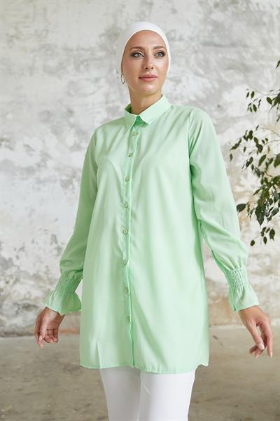 Reya Kolu Büzgü Gömlek - Su Yeşili