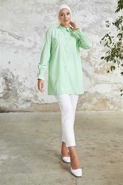 Reya Kolu Büzgü Gömlek - Su Yeşili