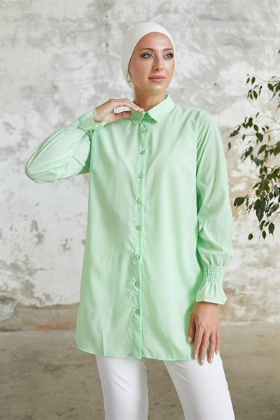 Reya Kolu Büzgü Gömlek - Su Yeşili