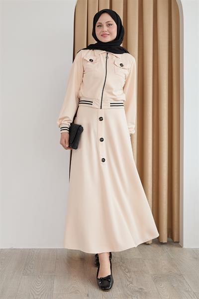 Ribana Düğmeli Krem İkili Takım