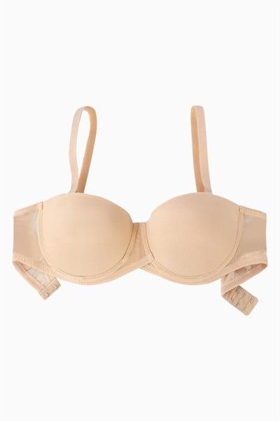 Rosali Mesh Straplez Sütyen Soft Push Up Yarı Dolgulu Premium Basic - Ten - 2226