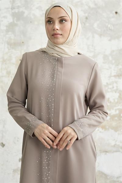 Sağ Kısmı Taş İşlemeli Bej Ferace