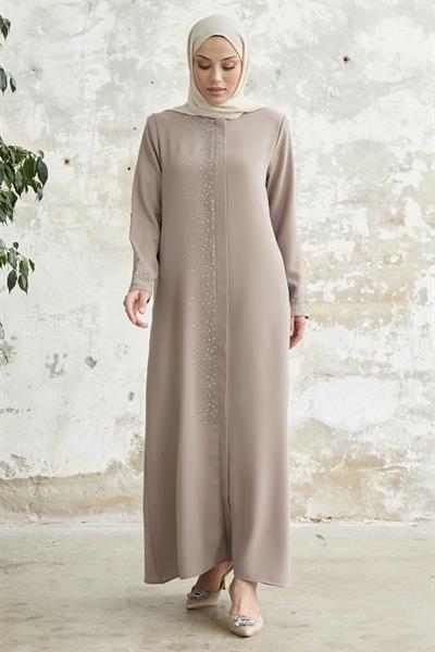 Sağ Kısmı Taş İşlemeli Bej Ferace