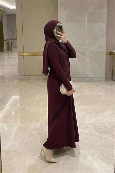 Şal Bağlamalı Broşlu Bordo Sandy Elbise